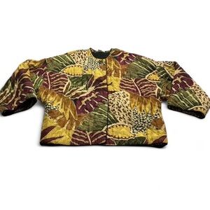 Vintage Regina Porter 100% silk tropical Leaf Pattern Quilted Women's Jacket M